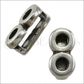 10mm flat DOUBLE CIRCLE slider ANT SILVER - 10 pcs
