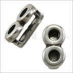 10mm flat DOUBLE CIRCLE slider ANT SILVER - 10 pcs