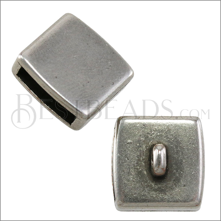 10mm flat SQUARE TOP LOOP slider ANT SILVER - 10 pcs