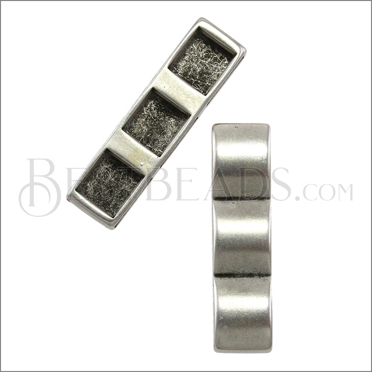 10mm flat TRIPLE WIDE BAR slider ANT SILVER - 10 pcs