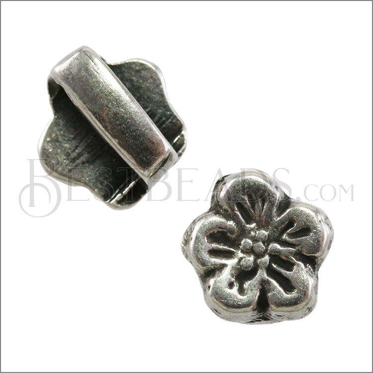 5mm flat HIBISCUS slider ANT SILVER - 10 pcs