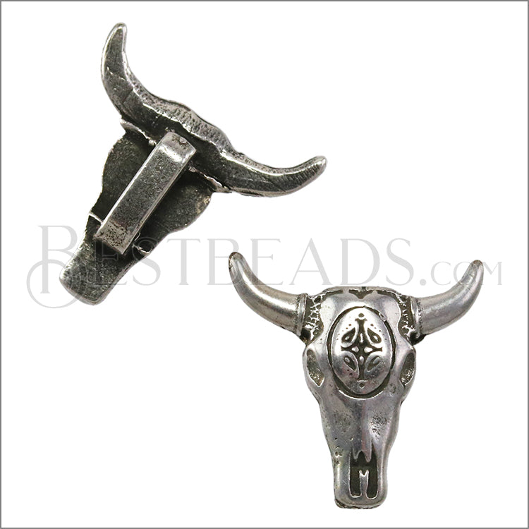 5mm flat DECO COW SKULL slider ANT SILVER - 10 pcs