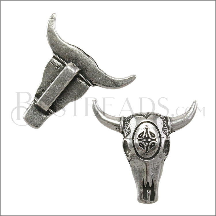10mm flat DECO COW SKULL slider ANT SILVER - 10 pcs