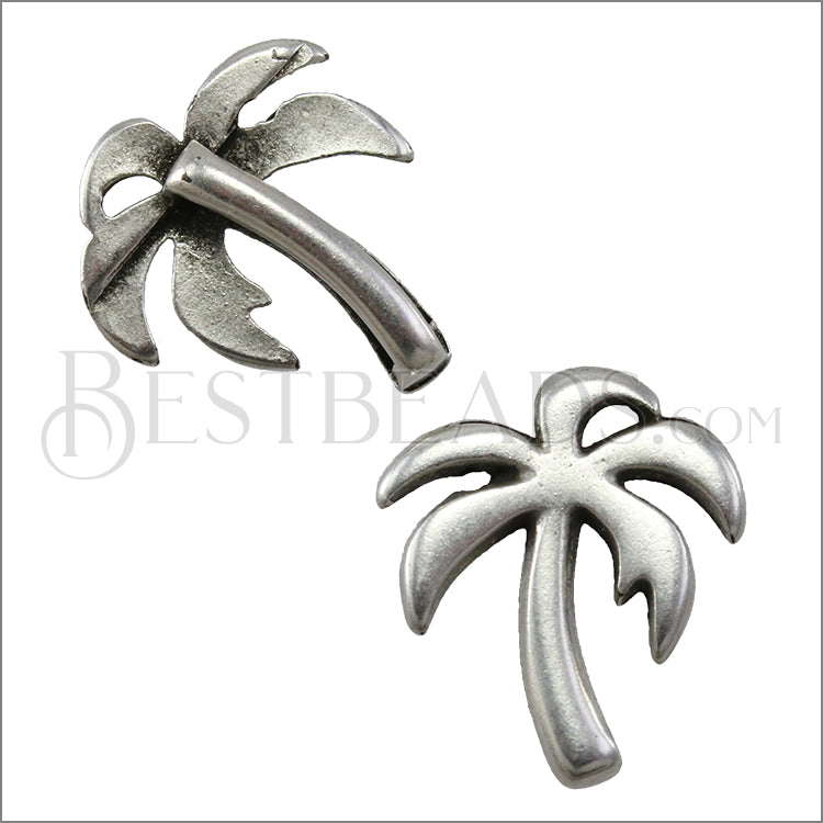 10mm flat PALM TREE slider ANT SILVER - 10 pcs