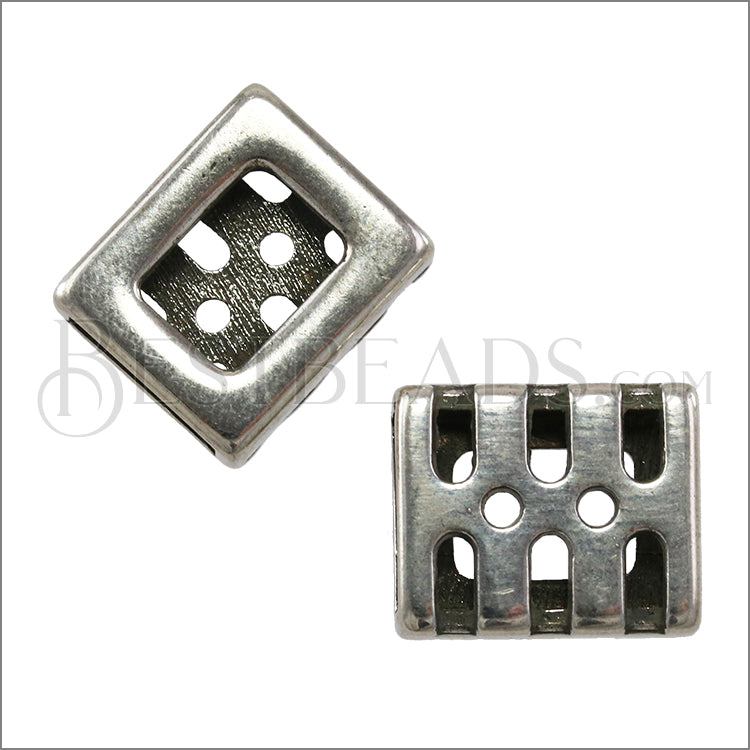 10mm flat SLOTS + DOTS slider ANT SILVER - 10 pcs