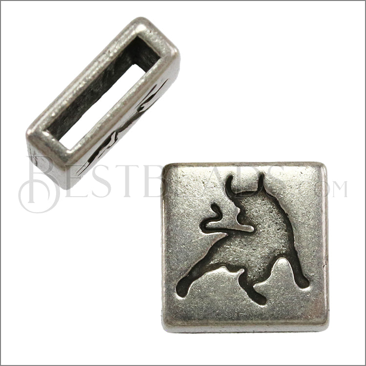 10mm flat SQUARE BULL slider ANT SILVER - 10 piece