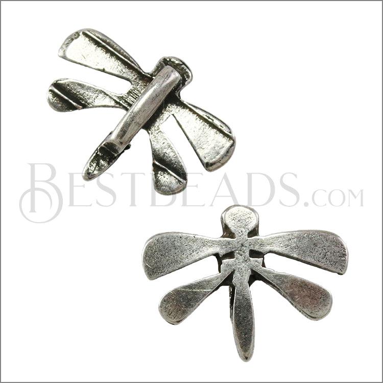 5mm flat DAINTY DRAGONFLY slider ANT SILVER - 10 piece