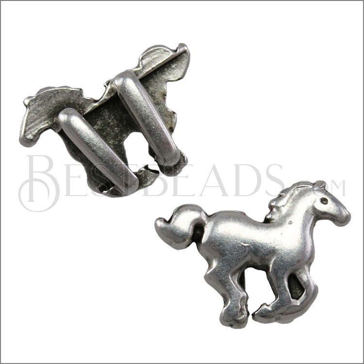 5mm flat HORSE slider ANT SILVER - 10 pcs