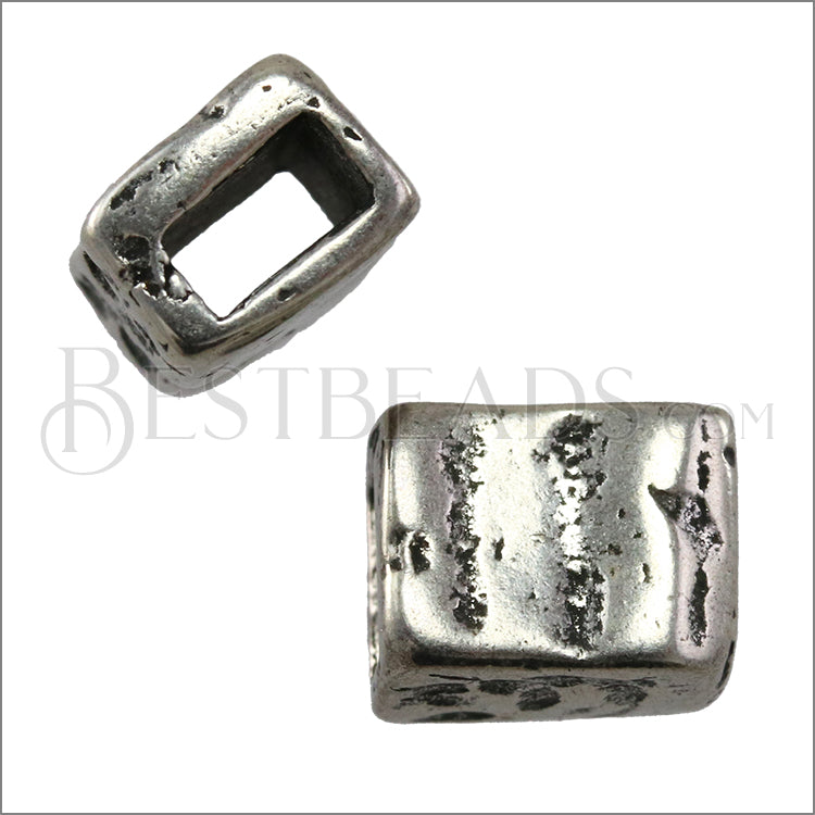 5mm flat DISTRESSED BLOCK slider ANT SILVER - 10 pcs