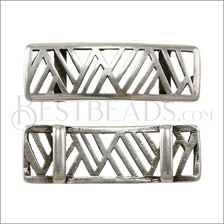 10mm flat RECTANGLE GEOMETRIC MOUNTAINS slider ANTIQUE SILVER - 5 pcs