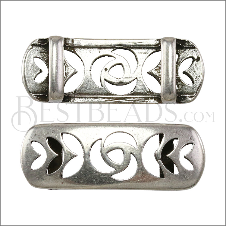 10mm flat ROSE slider ANTIQUE SILVER - 5pcs