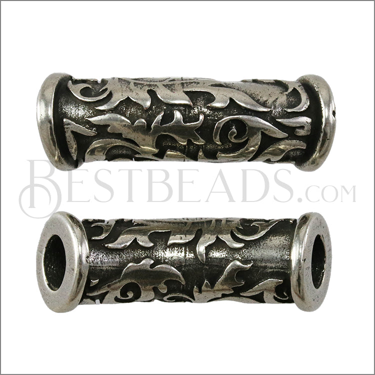 5mm round LEAF TUBE slider ANT SILVER - 10 pcs