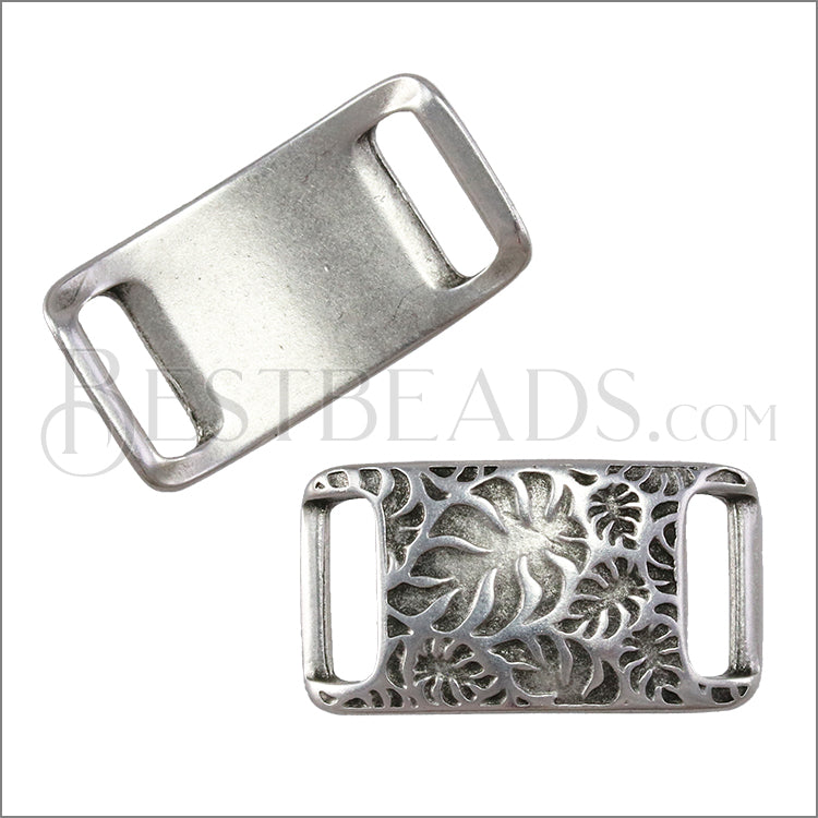 10mm flat PALM LEAVES IDENTITY slider ANT SILVER - 10 pcs