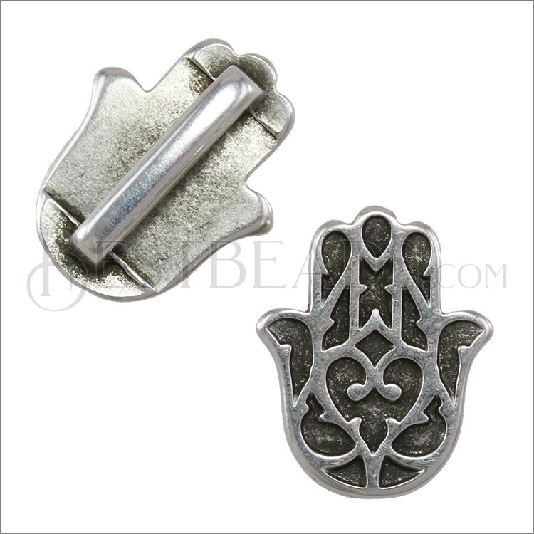 10mm flat HAMSA HAND slider ANTIQUE SILVER - 10 pcs