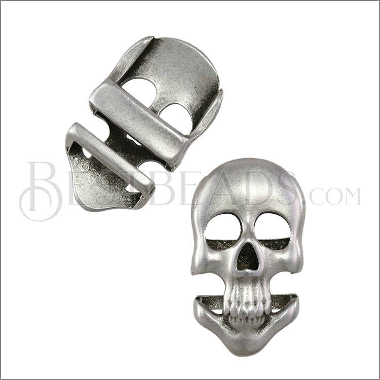 10mm flat LONG SKULL slider ANTIQUE SILVER - 10 pcs