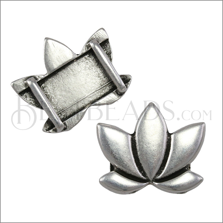 10mm flat LOTUS FLOWER slider ANTIQUE SILVER - 10 pcs