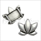 10mm flat LOTUS FLOWER slider ANTIQUE SILVER - 10 pcs