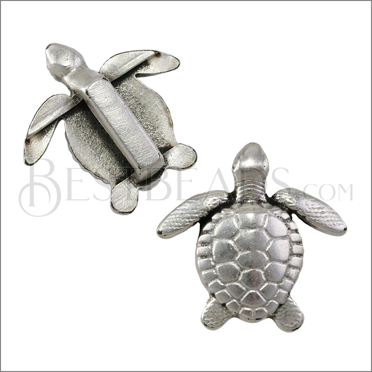 10mm flat SEA TURTLE slider ANT SILVER - 10 pcs
