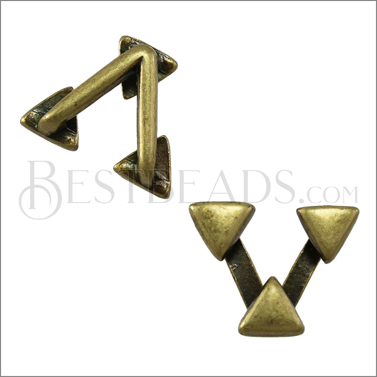 10mm flat TRIPLE TRIANGLES slider ANTIQUE BRASS - 10 pcs