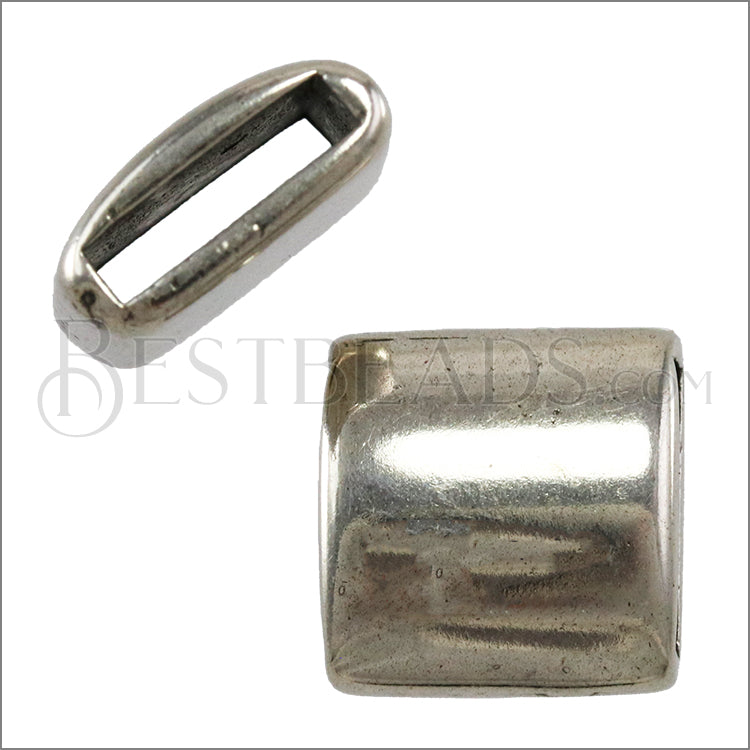 10mm flat ROUNDED SQUARE slider ANTIQUE SILVER - 10 pcs