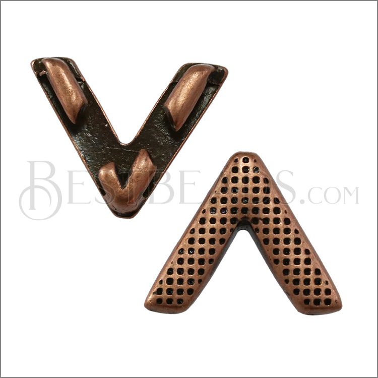 10mm flat ETCHED V slider ANTIQUE COPPER - 10 pcs