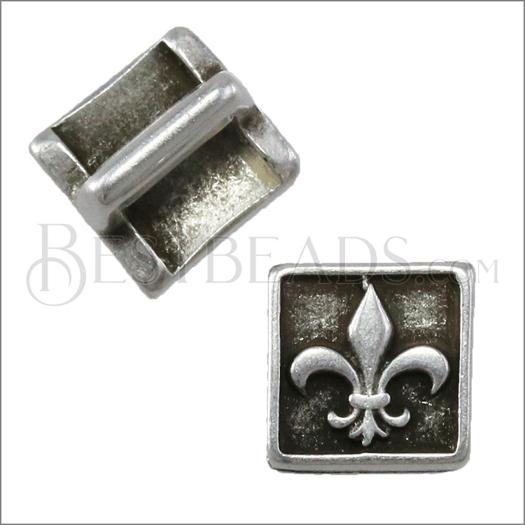 5mm flat FLEUR DE LIS slider ANTIQUE SILVER - 10 pcs