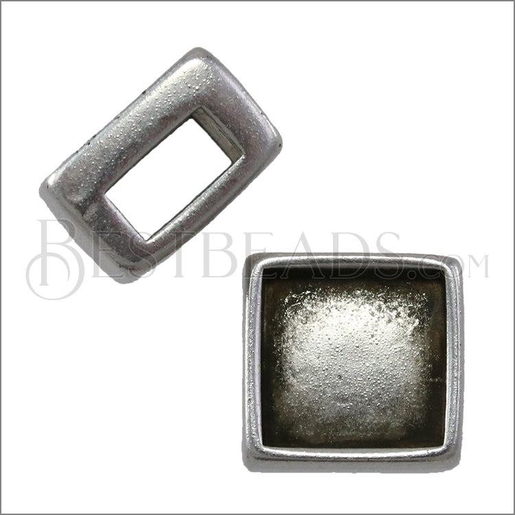 5mm flat SQUARE SETTING slider ANTIQUE SILVER - 10 pcs