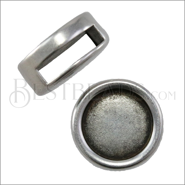 10mm flat ROUND 10MM SETTING slider ANTIQUE SILVER - 10 pcs