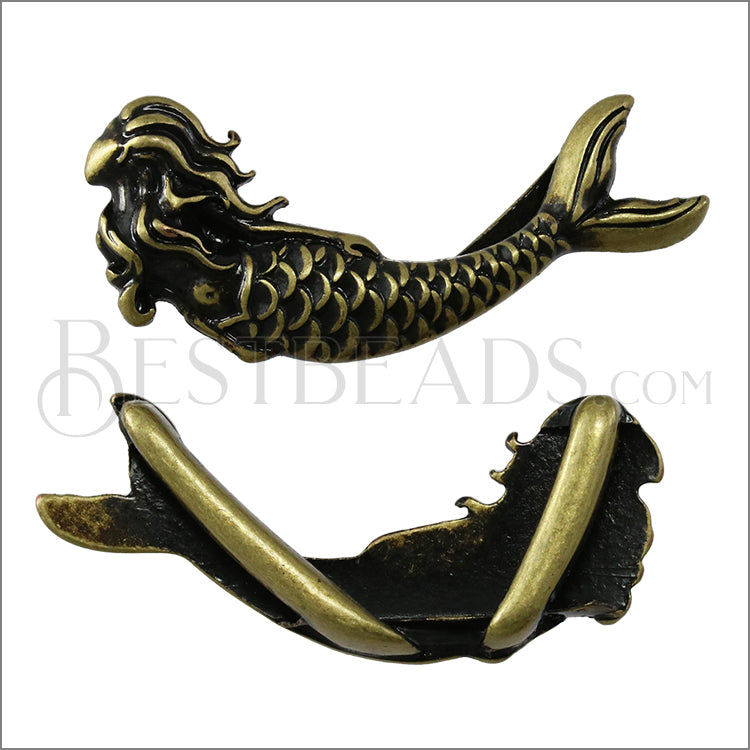 10mm flat MERMAID slider ANTIQUE BRASS - 10 pcs