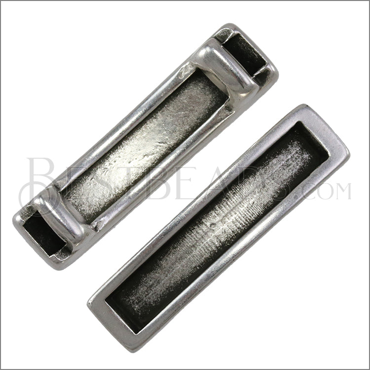 5mm flat LONG LEATHER SETTING slider ANTIQUE SILVER - 10 pcs