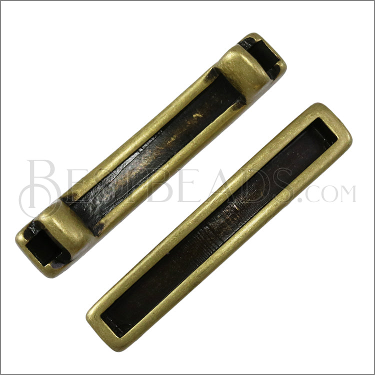 3mm flat LONG LEATHER SETTING slider ANTIQUE BRASS - 10 pcs