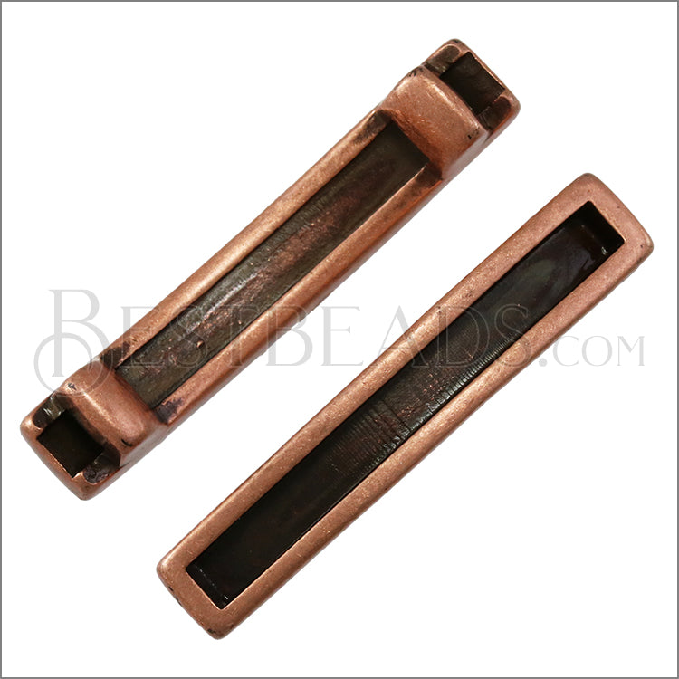 3mm flat LONG LEATHER SETTING slider ANTIQUE COPPER - 10 pcs