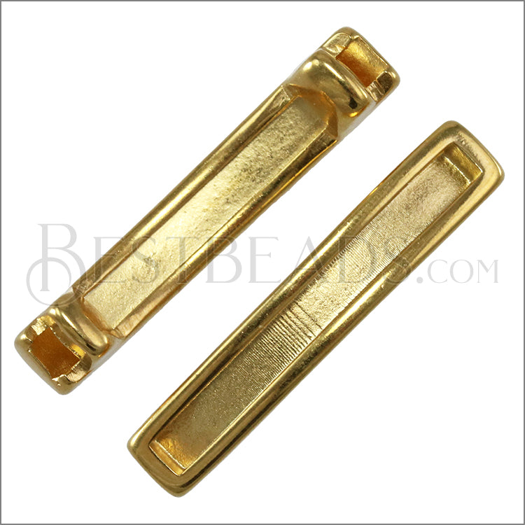 3mm flat LONG LEATHER SETTING slider SHINY GOLD - 10 pcs