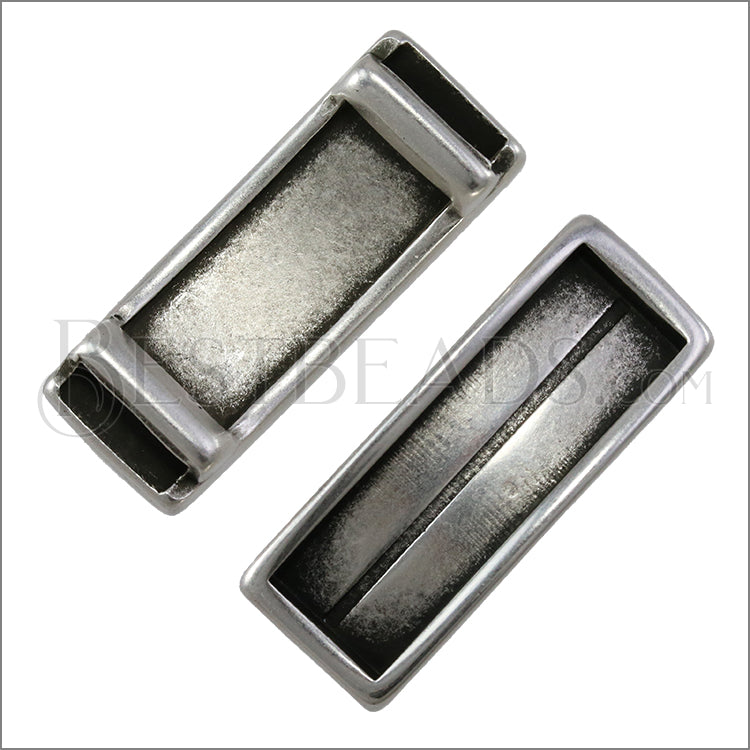 10mm flat LONG LEATHER SETTING slider ANTIQUE SILVER - 5 pcs