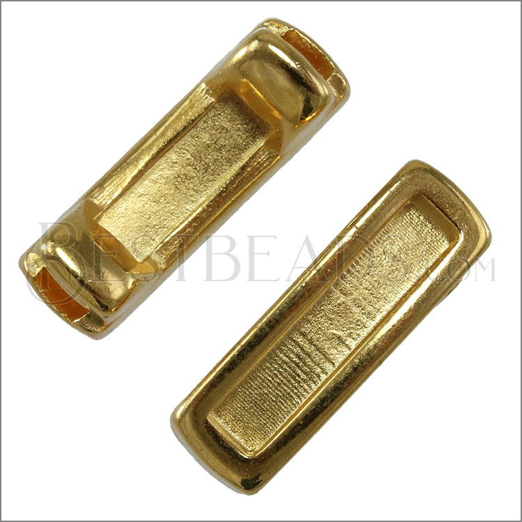 3mm flat SHORT LEATHER SETTING slider SHINY GOLD - 10 pcs