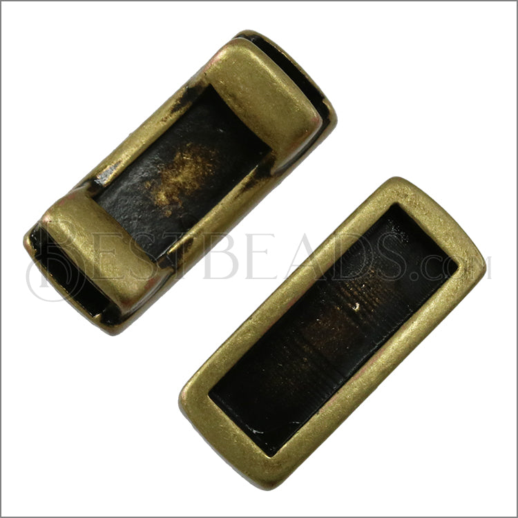 5mm flat SHORT LEATHER SETTING slider ANTIQUE BRASS - 10 pcs