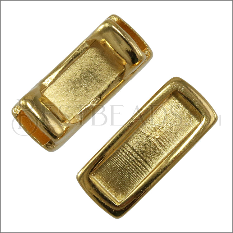 5mm flat SHORT LEATHER SETTING slider SHINY GOLD - 10 pcs