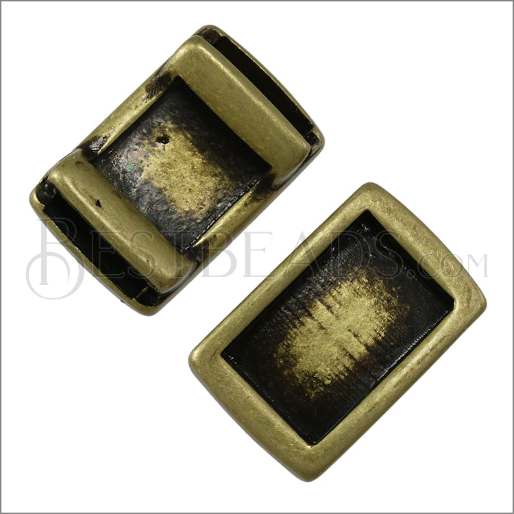 10mm flat SHORT LEATHER SETTING slider ANTIQUE BRASS - 10 pcs