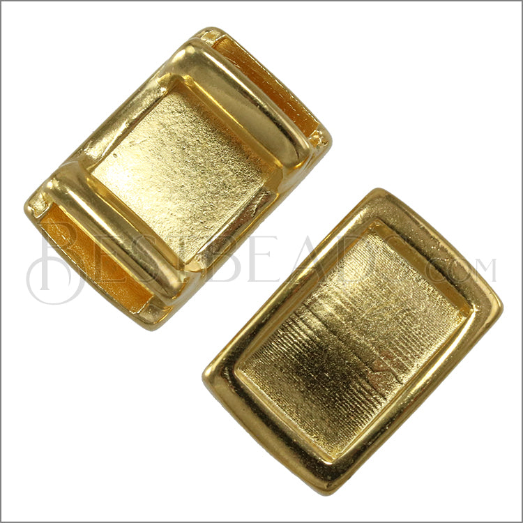 10mm flat SHORT LEATHER SETTING slider SHINY GOLD - 10 pcs