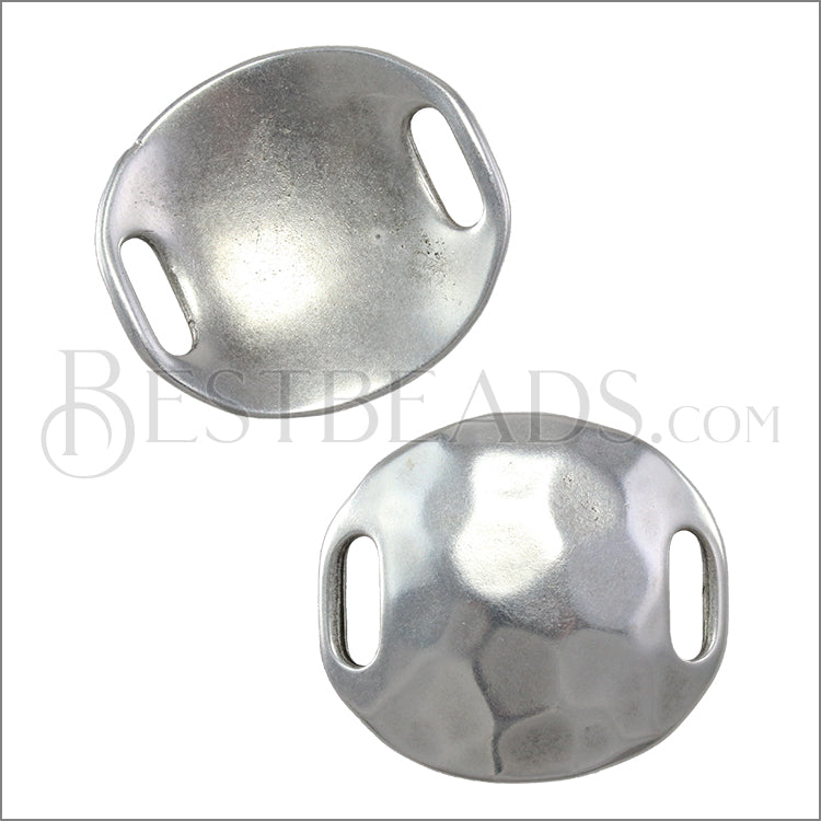 10mm flat LARGE HAMMERED DISC spacer ANT SILVER - 5 pcs