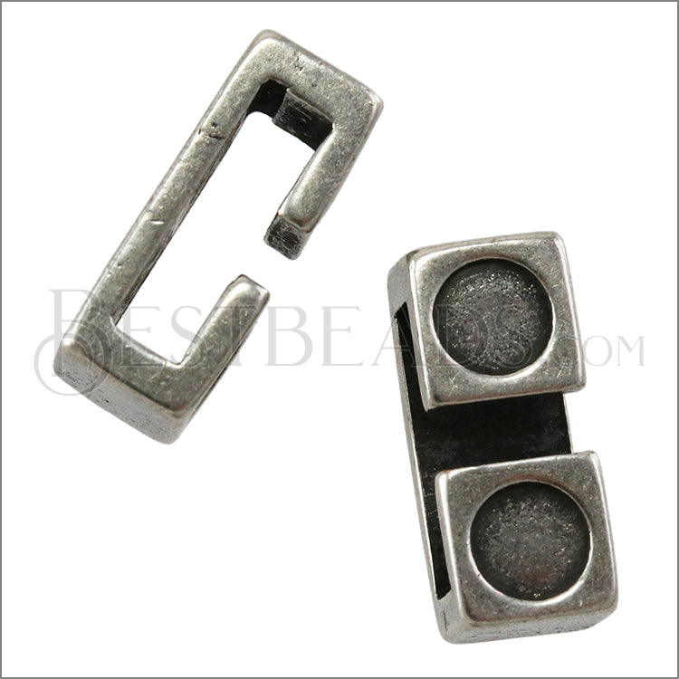 10mm flat DOUBLE SETTING spacer ANT SILVER - 10 pcs