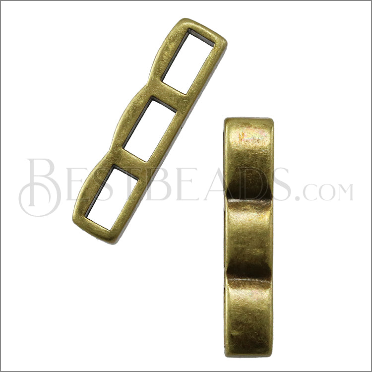 5mm flat TRIPLE BAR slider ANTIQUE BRASS - 10 pcs