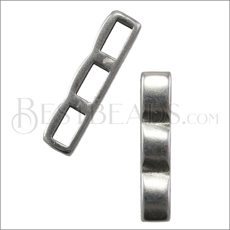 5mm flat TRIPLE BAR slider ANTIQUE SILVER - 10 pcs