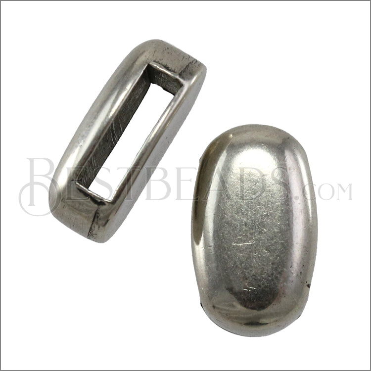 10mm flat JELLY BEAN slider ANTIQUE SILVER - 10 pcs