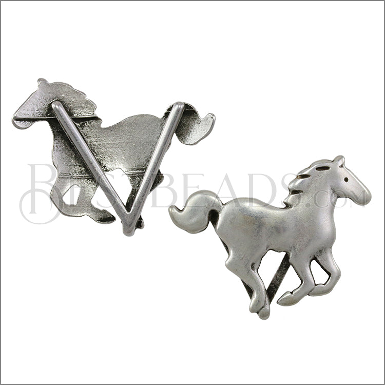 20mm flat RUNNING HORSE slider ANTIQUE SILVER - 10 pcs