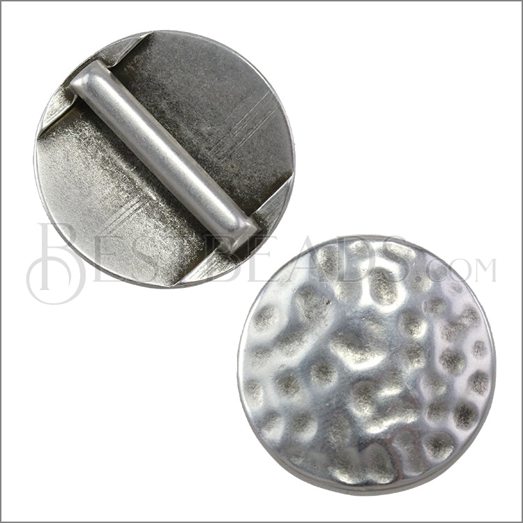 20mm flat HAMMERED CIRCLE slider ANTIQUE SILVER - 5 pcs