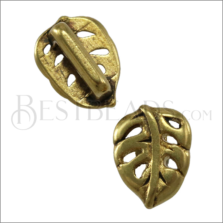 5mm flat MONSTERA LEAF slider ANTIQUE BRASS - 10 pcs