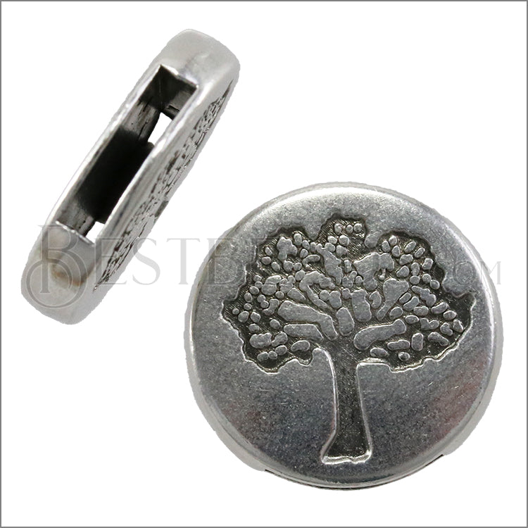 10mm flat TREE OF LIFE CIRCLE slider ANT SILVER - 10 pcs