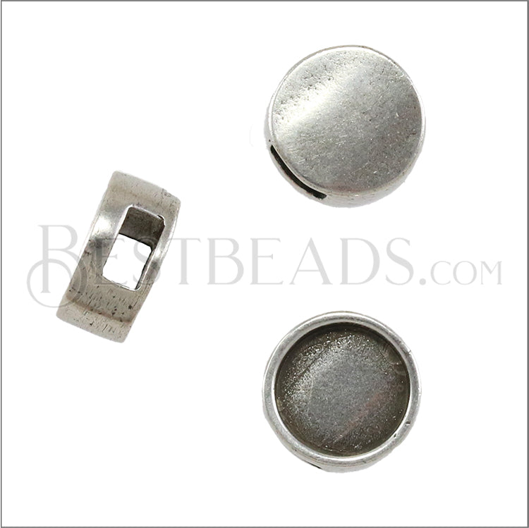 5mm flat BEZEL ROUND slider ANT SILVER - 10 pcs