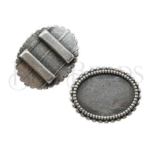 10mm flat OVAL DOTS NO STONE SLIDER ANT SILVER - 10 pcs